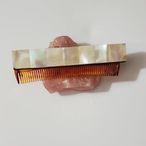 Vintage MOP retractable mother of pearl comb antique tortoise shell brass estate
